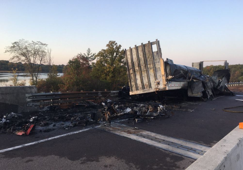 The aftermath of a transport truck fire on Highway 401 in Kingston on Thursday morning.