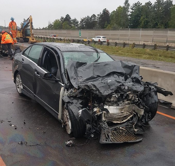 OPP say two people died in a collision on Highway 406 on Wednesday after their vehicle was struck by another vehicle travelling in the wrong direction.