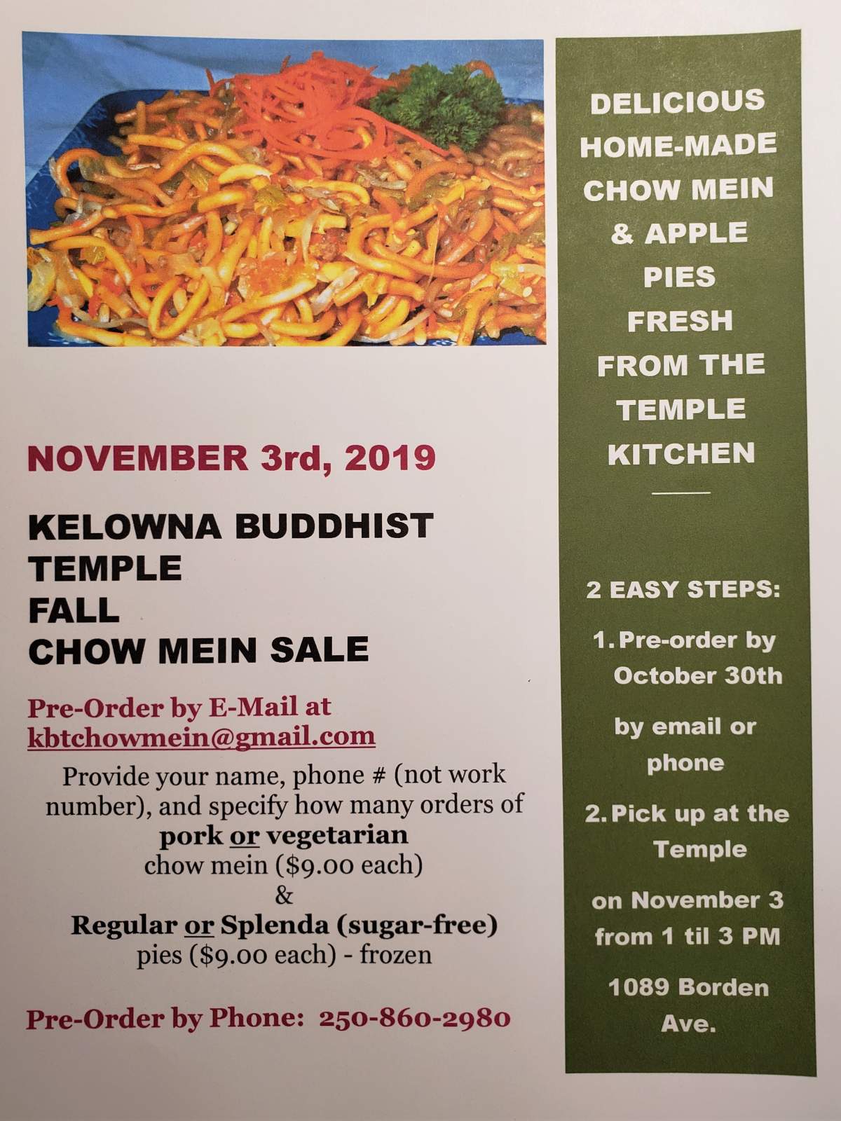 Kelowna Buddhist Temple Fall Chow Mein & Apple Pie Sale 2019 - image