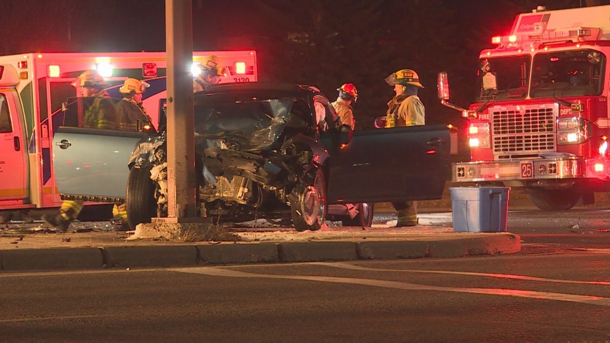 A crash on Barlow Trail in Calgary sent a woman to hospital in life-threatening condition on Tuesday, Oct. 22, 2019.