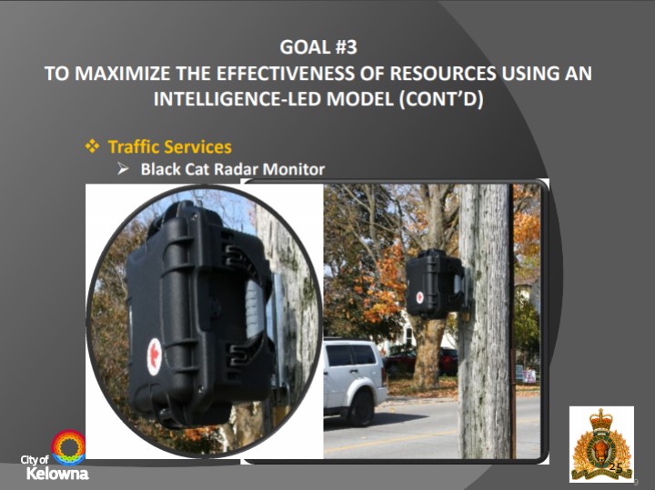 A slide from Kelowna RCMP Superintendent Brent Mundle’s report to city council showing the Black Cat Radar Monitor.