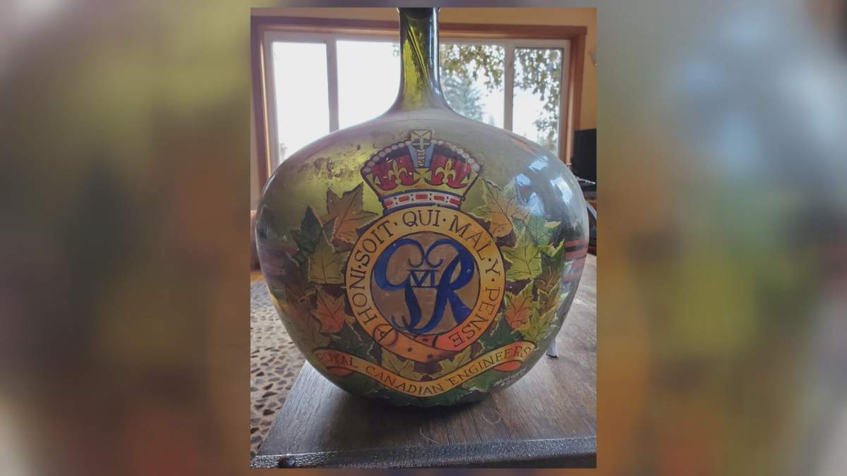 An Edmonton artist hand-painted this bottle during the Liberation of the Netherlands.