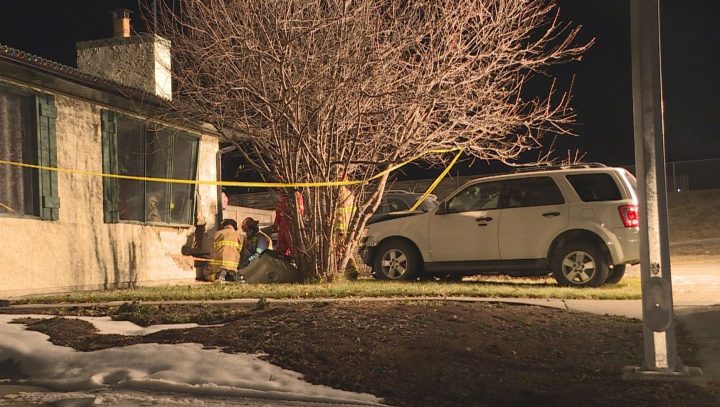 Police are investigating after a vehicle hit a house in northeast Calgary on Wednesday, Oct. 30, 2019.