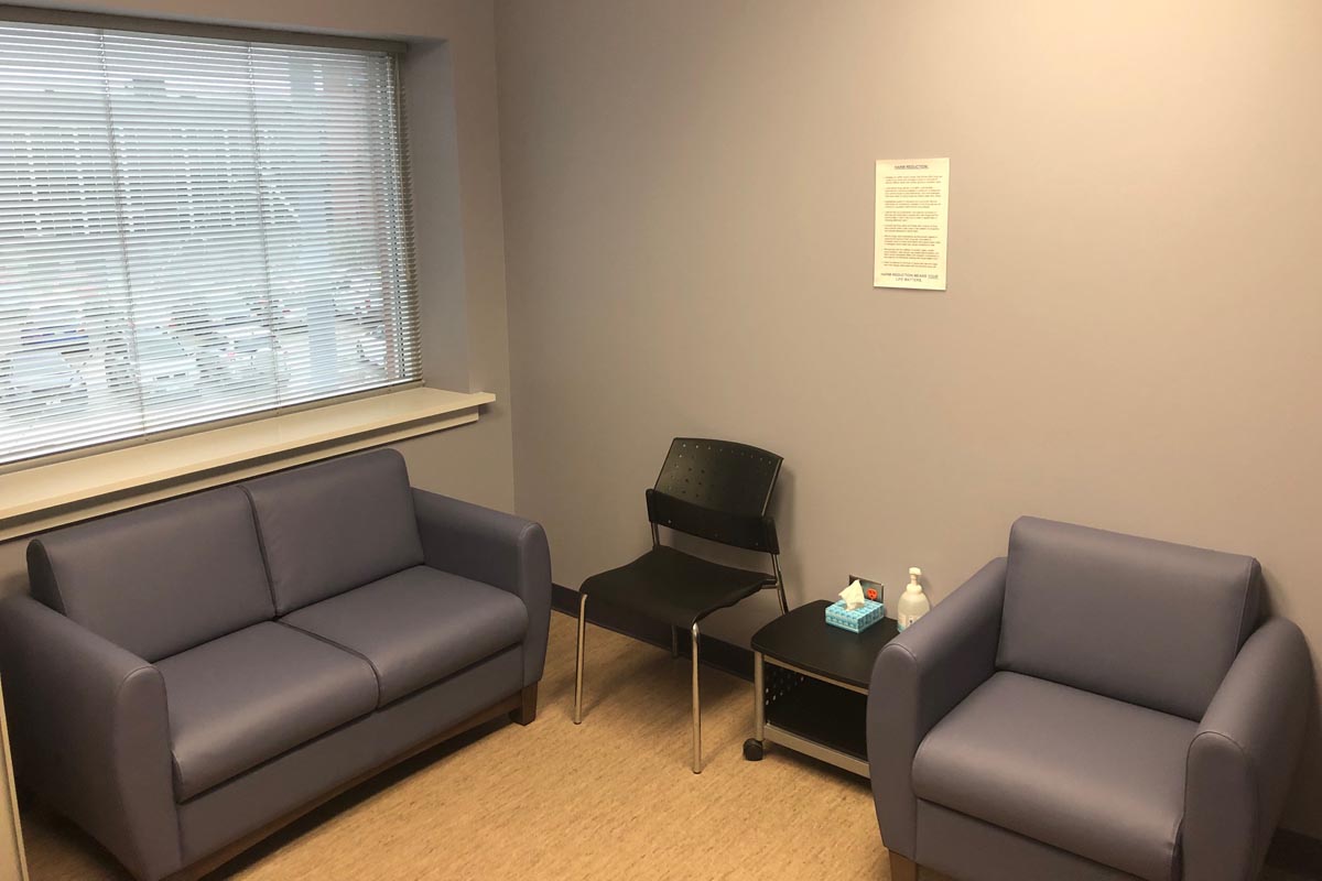 The ‘chill room’ at the interim supervised consumption site on Duke Street in Kitchener.