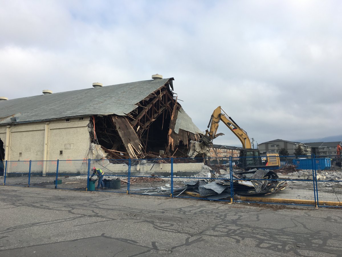 City staff are suggesting it would be too expensive to create a temporary outdoor rink at the former site of Vernon's Civic Arena, pictured being demolished in November 2018. 