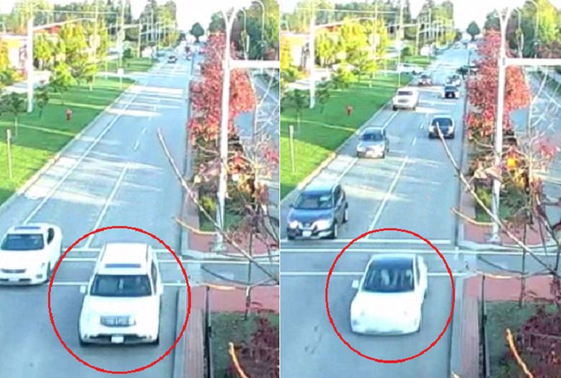 Two vehicles pointed out by homicide investigators whose occupants may have witnessed the suspect of a fatal shooting outside a Surrey gas station on Sept. 28, 2019.