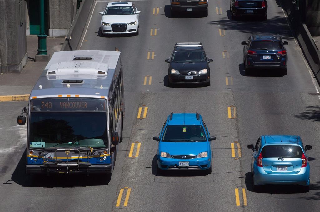 A transit bus enters the Stanley Park causeway after crossing over the Lions Gate Bridge from North Vancouver into Vancouver, B.C., on Thursday July 2, 2015. Transit operators in Metro Vancouver have served 72-hour strike notice, potentially leaving Greater Vancouver commuters without bus, SeaBus or community shuttle service as early as Friday.