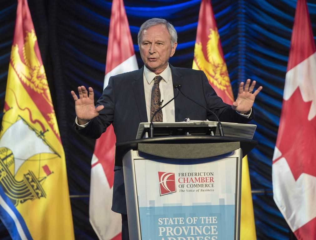 New Brunswick Premier Blaine Higgs delivers the State of the Province address in Fredericton, N.B., on January 31, 2019.