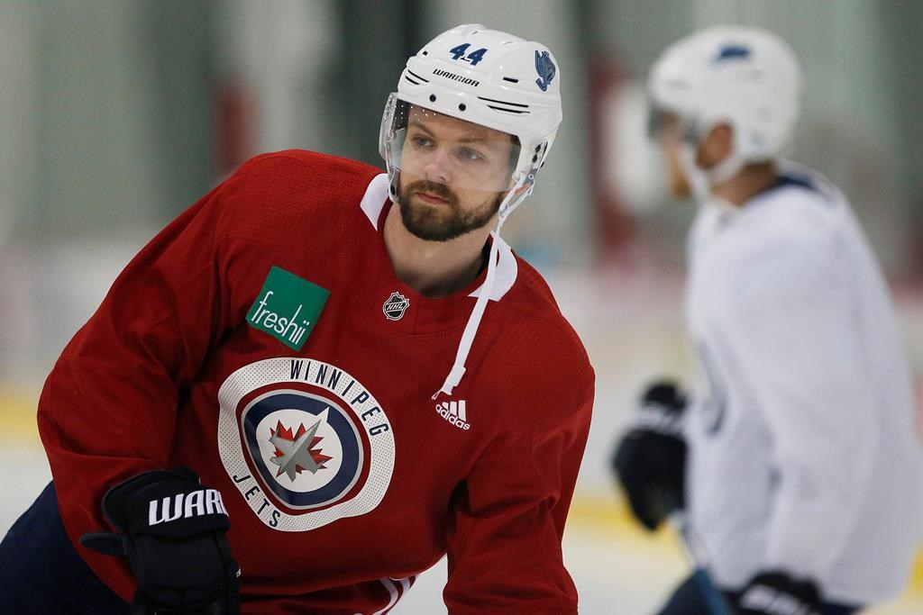 Winnipeg Jets' Josh Morrissey skates during practice prior to their first round of NHL playoff action against the St. Louis Blues in Winnipeg, Monday, April 8, 2019.