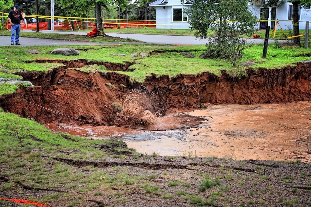 A sinkhole is shown in Oxford, N.S. on Aug. 27, 2018 in a handout photo.