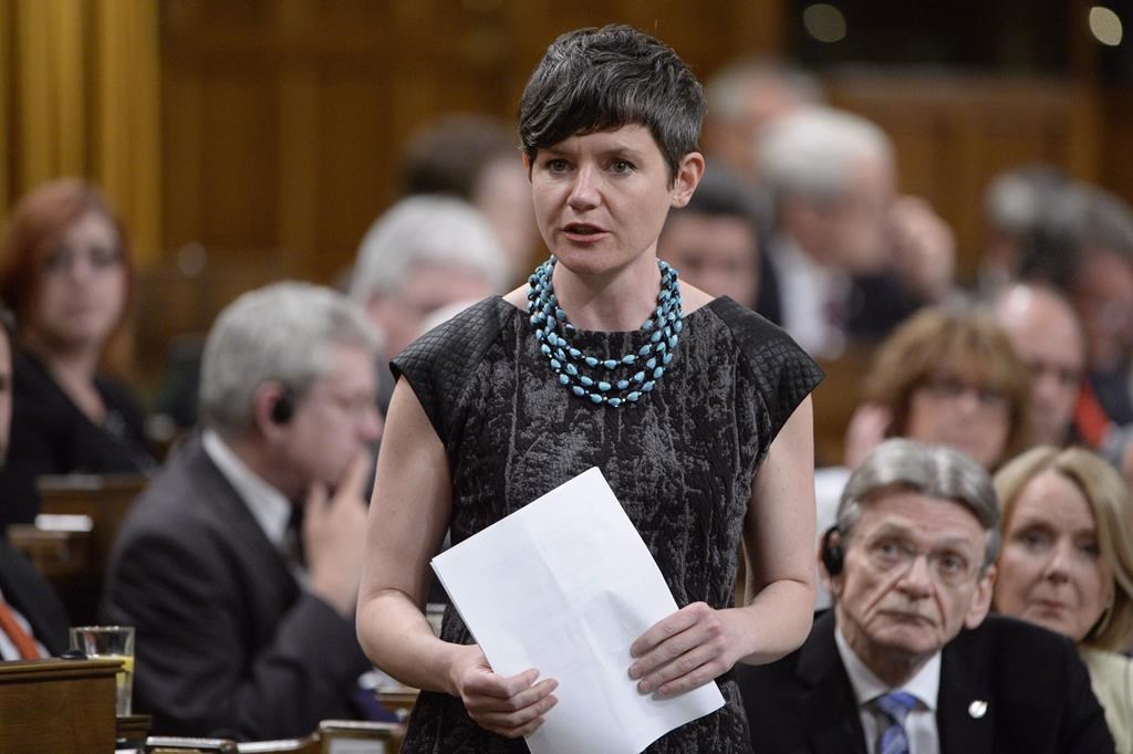 NDP MP Megan Leslie asks a question during Question Period in the House of Commons in Ottawa on Wednesday, June 3, 2015. THE CANADIAN PRESS/Adrian Wyld
