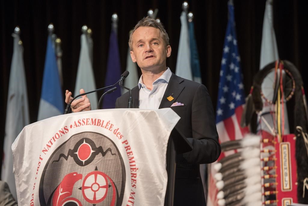 Seamus O'Regan, Minister of Indigenous Services, delivers remarks at the Assembly of First Nations' Annual General Assembly in Fredericton, N.B., on July 24, 2019.