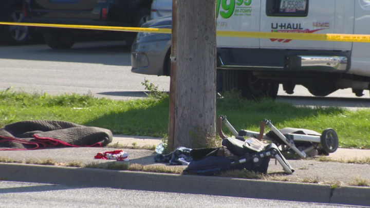 Parts of a stroller could be seen at the scene of the collision.