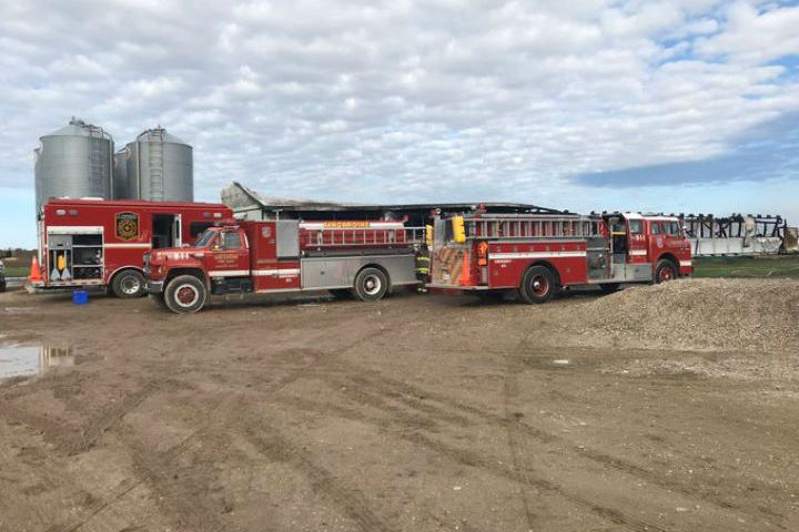 Fire crews were at the scene of a barn fire on Tuesday putting out hot spots.