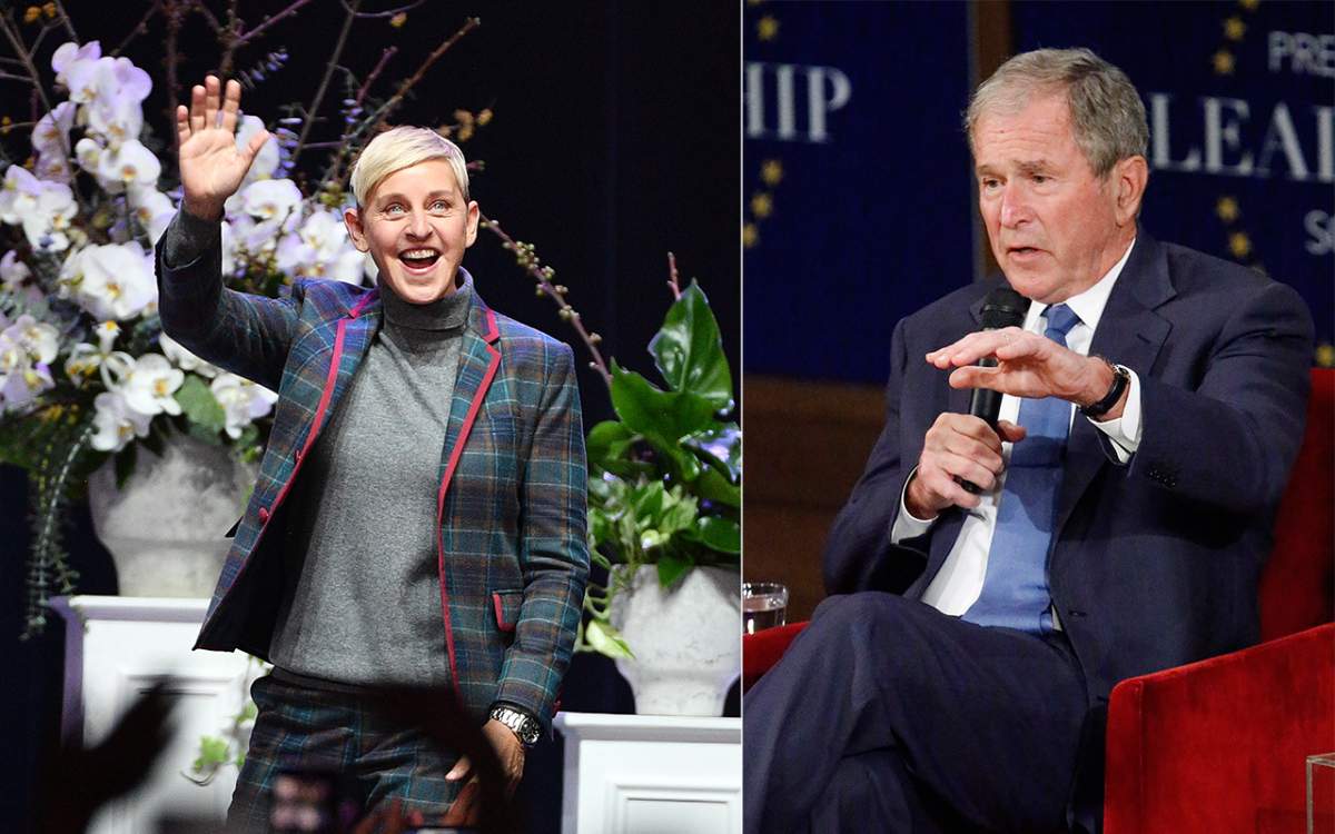 (L-R): Ellen DeGeneres and George W. Bush.