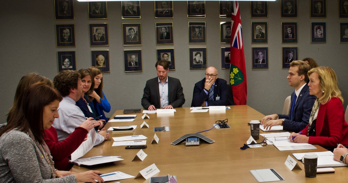 London medical officer of health Dr. Chris Mackie (left of centre) joins Ontario Health Minister Christine Elliott for a roundtable on youth vaping.