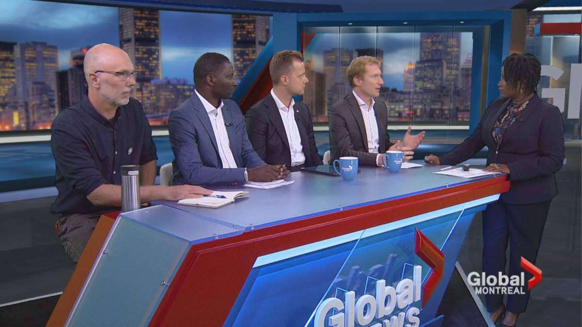 From left: Robert Green (Green Party), Joseph Hakizimana (NDP), Michael Forian (Conservative) and Marc Miller (Liberal) debate healthcare on Focus Montreal.