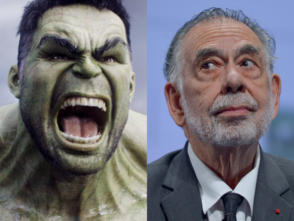 (L-R) Mark Ruffalo as The Hulk in Marvel's 'Thor: Ragnarok' (2017) and Francis Ford Coppola.