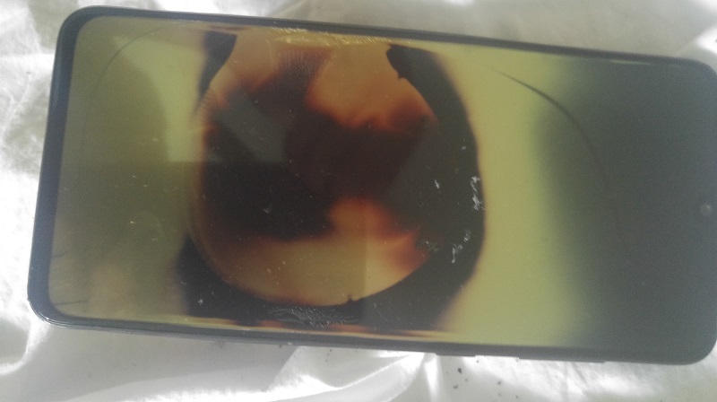 The front of Ethan Ahlin’s damaged cellphone.