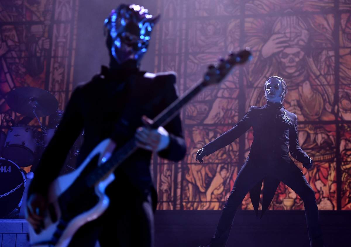 Tobias Forge performing as Cardinal Copia of the band Ghost at Barclays Center on Dec. 15, 2018, in New York City.
