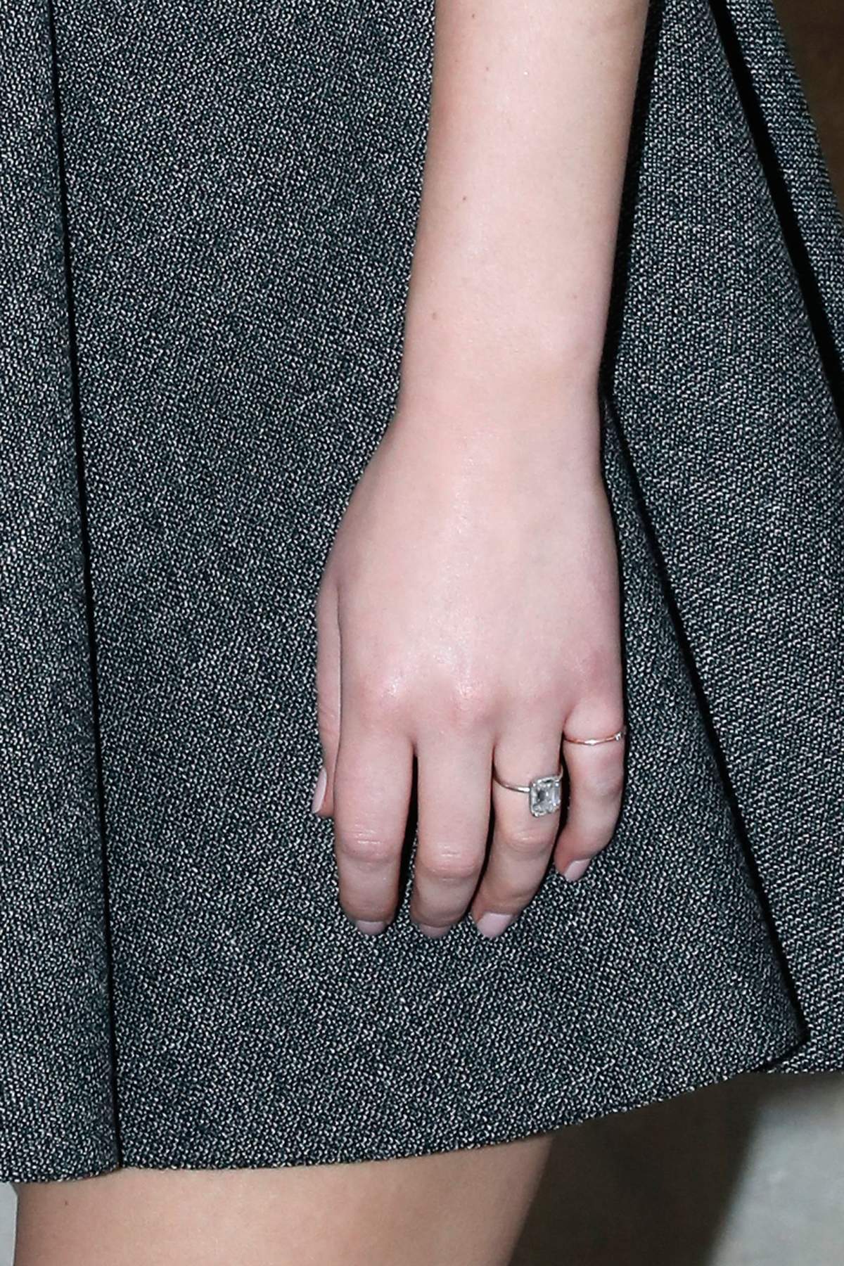 Actress Jennifer Lawrence (Detail, ring) attends the Christian Dior show as part of the Paris Fashion Week Womenswear Fall/Winter 2019/2020 on February 26, 2019 in Paris, France. (Photo by Bertrand Rindoff Petroff/Getty Images)