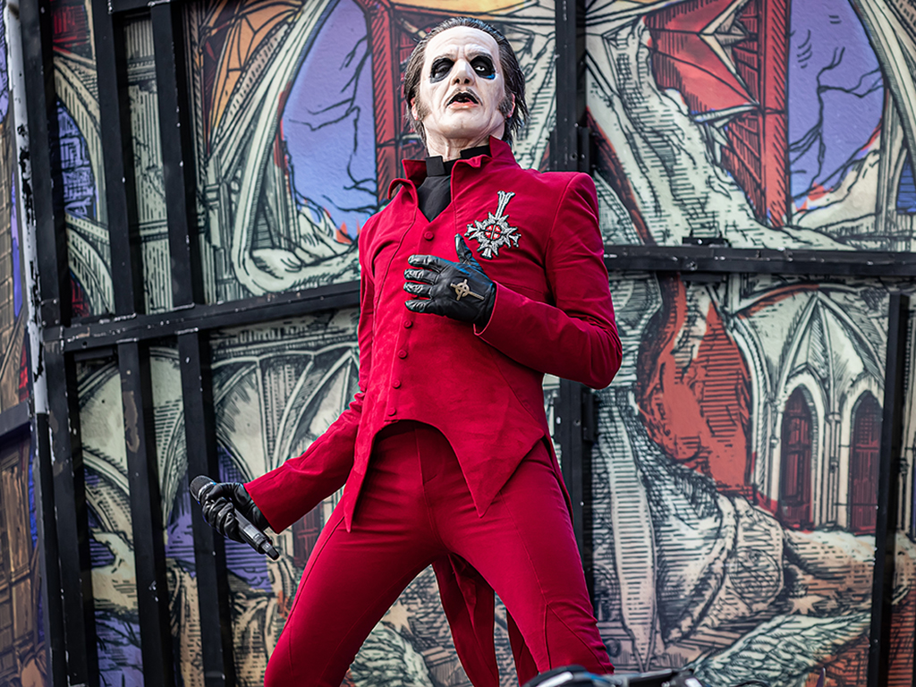 Tobias Forge aka Cardinal Copia of Ghost performs at Granåsen on July 13, 2019, in Trondheim, Norway.