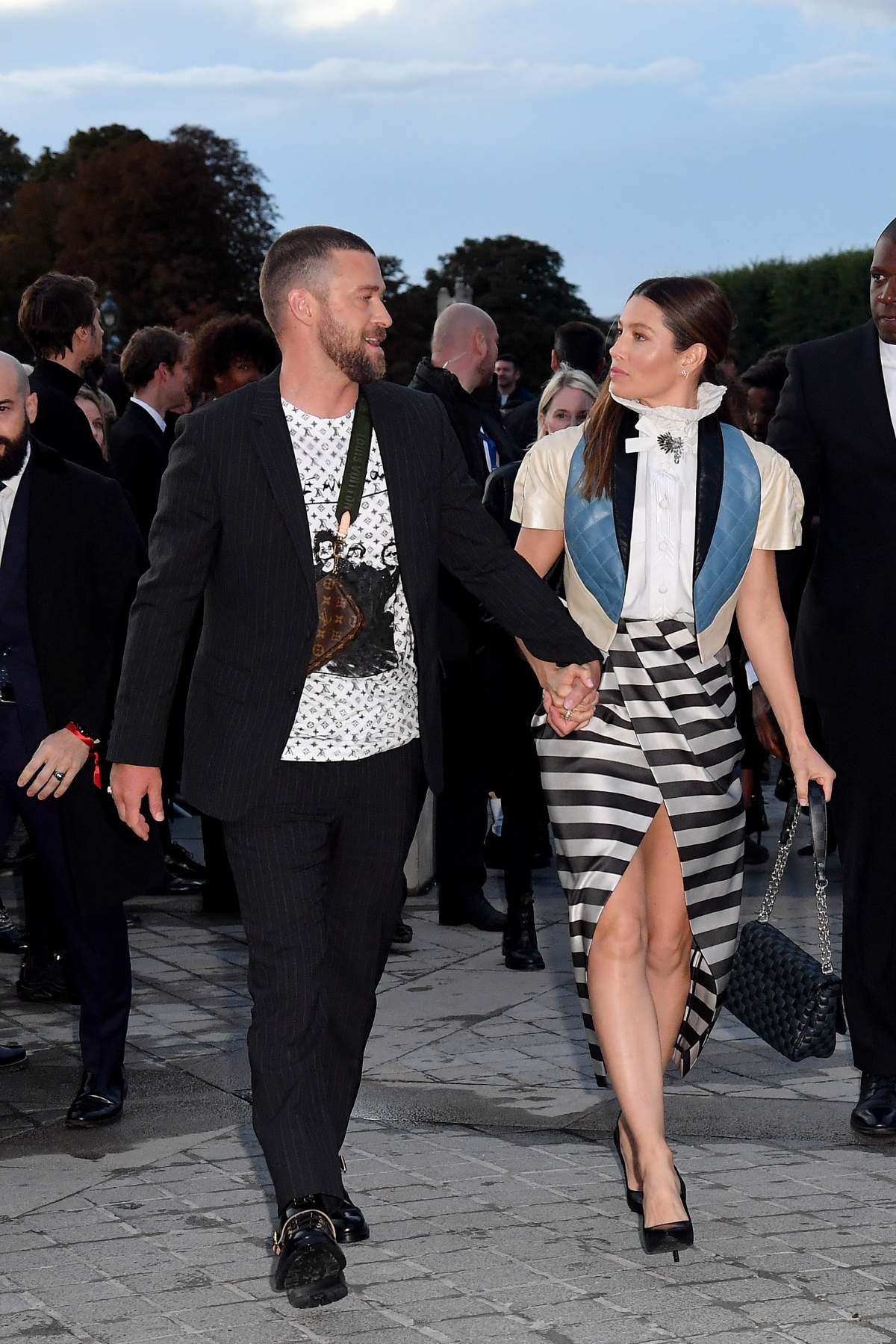 PARIS, FRANCE – OCTOBER 01: Justin Timberlake and Jessica Biel attend the Louis Vuitton Womenswear Spring/Summer 2020 show as part of Paris Fashion Week on October 01, 2019 in Paris, France. (Photo by Jacopo Raule/Getty Images)