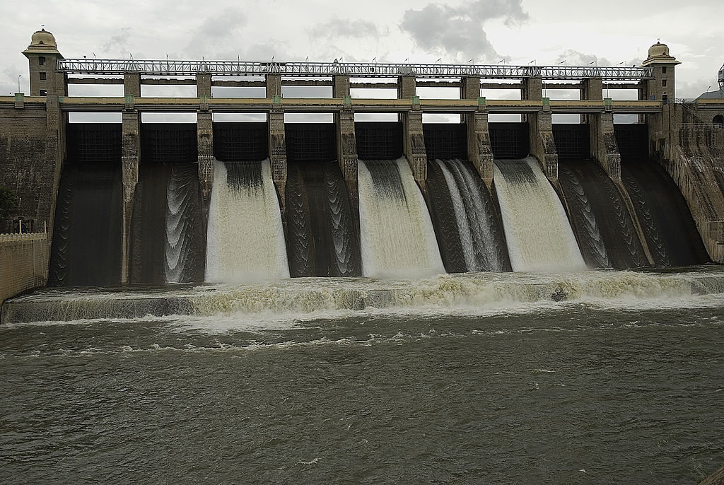 The Amaravathi Dam in located in Tamil Nadu, India.