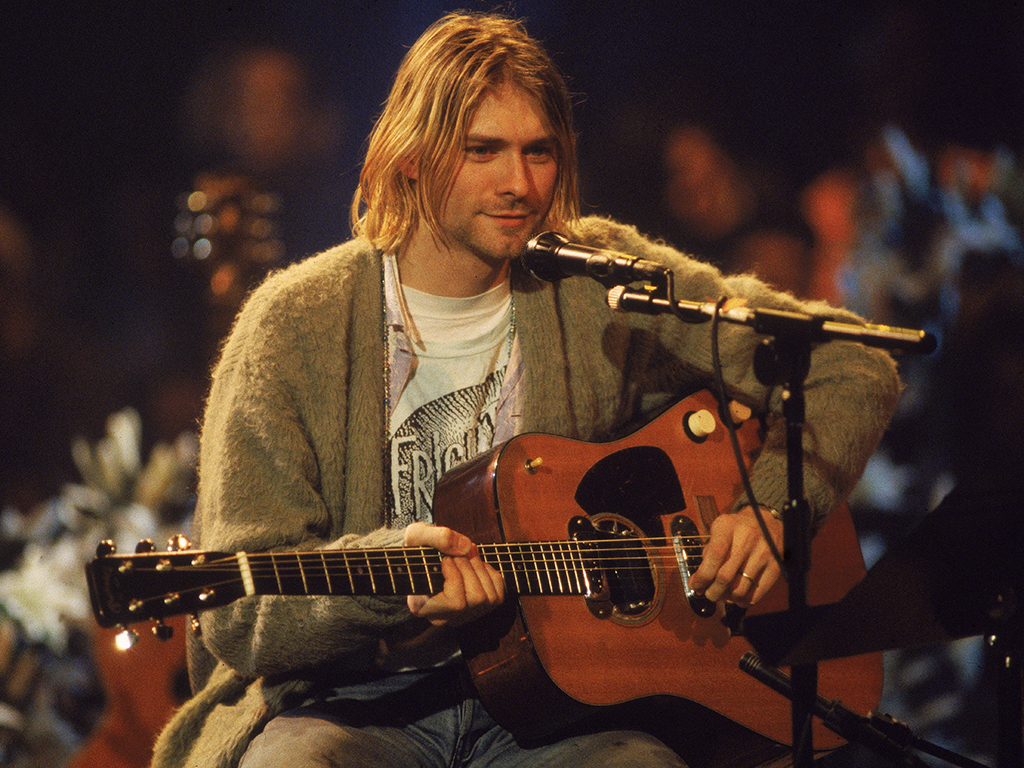 Kurt Cobain (1967-1994), performs with his group Nirvana at a taping of the television program 'MTV Unplugged,' New York City, Nov. 18, 1993.