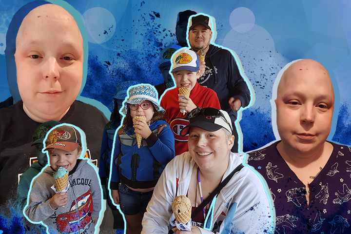 Julie Michaud and her family. Photo courtesy of Julie Michaud. Art by Laura Whelan. 