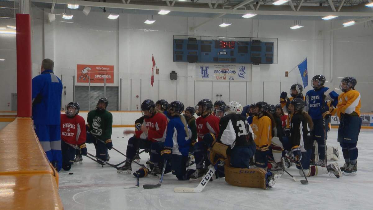 File photo (Oct. 1, 2019): The Pronghorns women's hockey team at a practice.