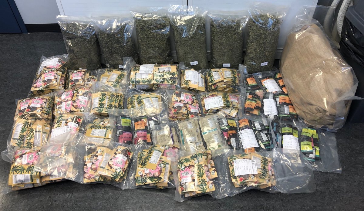 Some of the cannabis, edibles, psilocybin mushrooms and cannabis manufacturing equipment seized from a home in north Edmonton on Oct 25, 2019. .