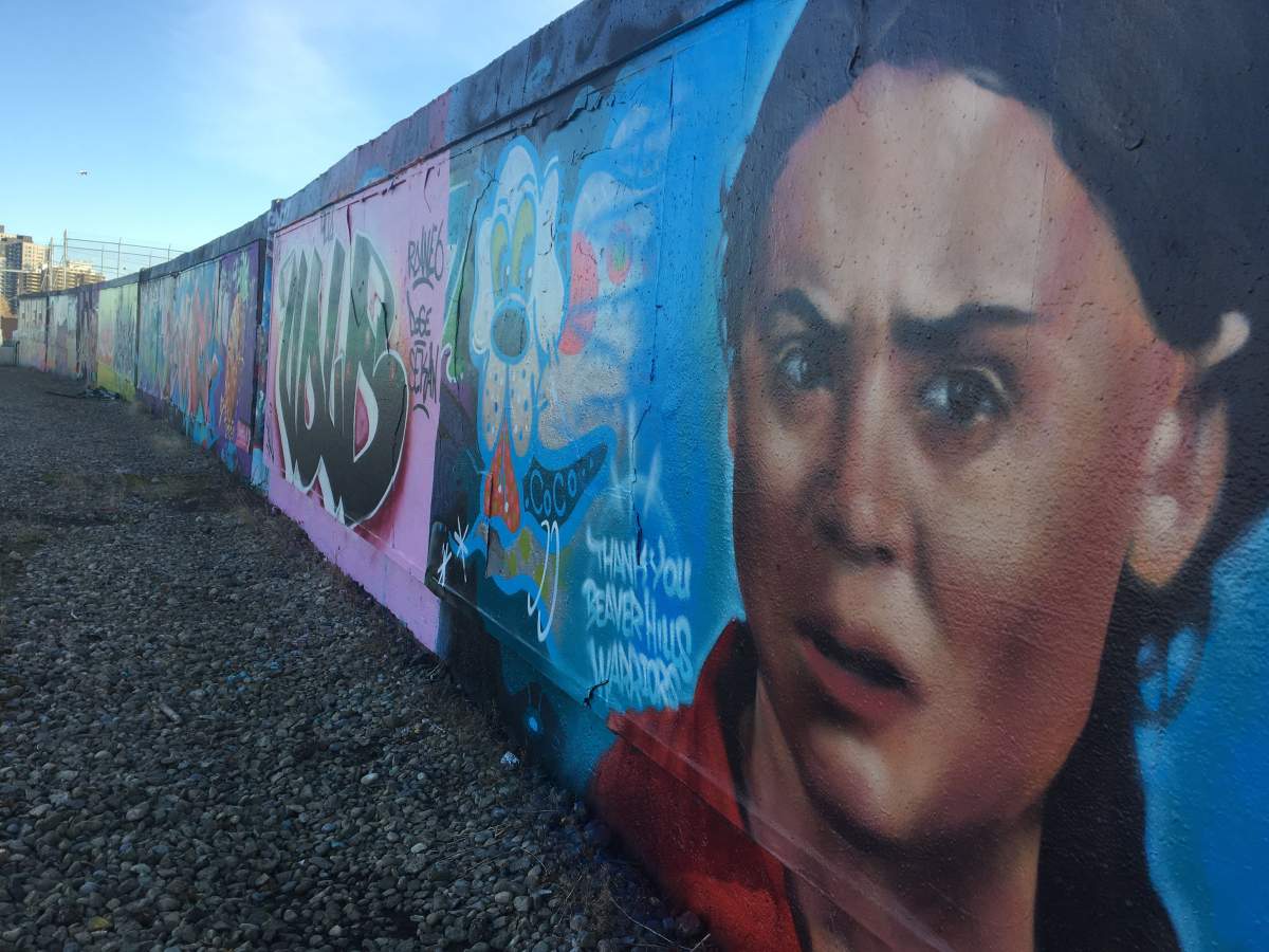 A mural of Greta Thunberg in Edmonton created by AJA Lounden.