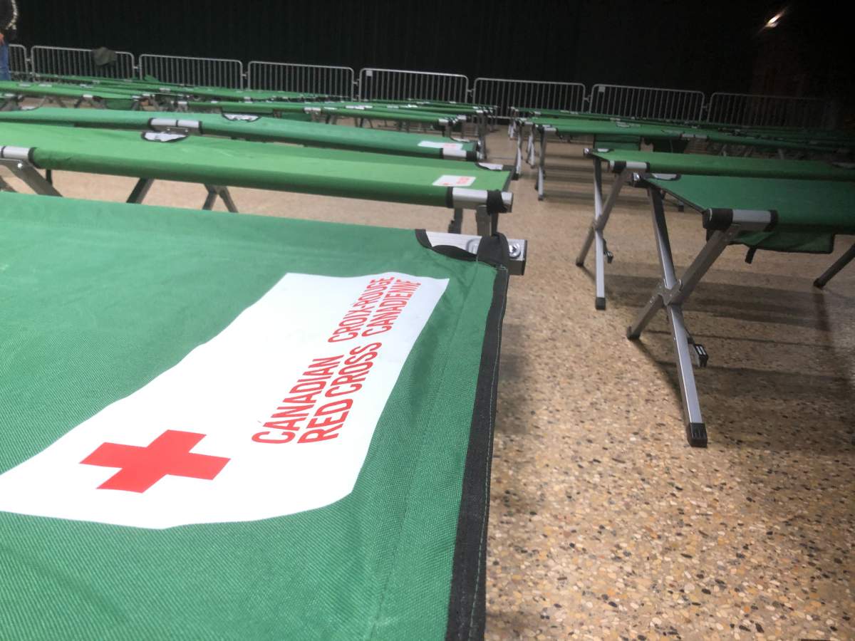 Cots set up at the RBC Convention Centre.