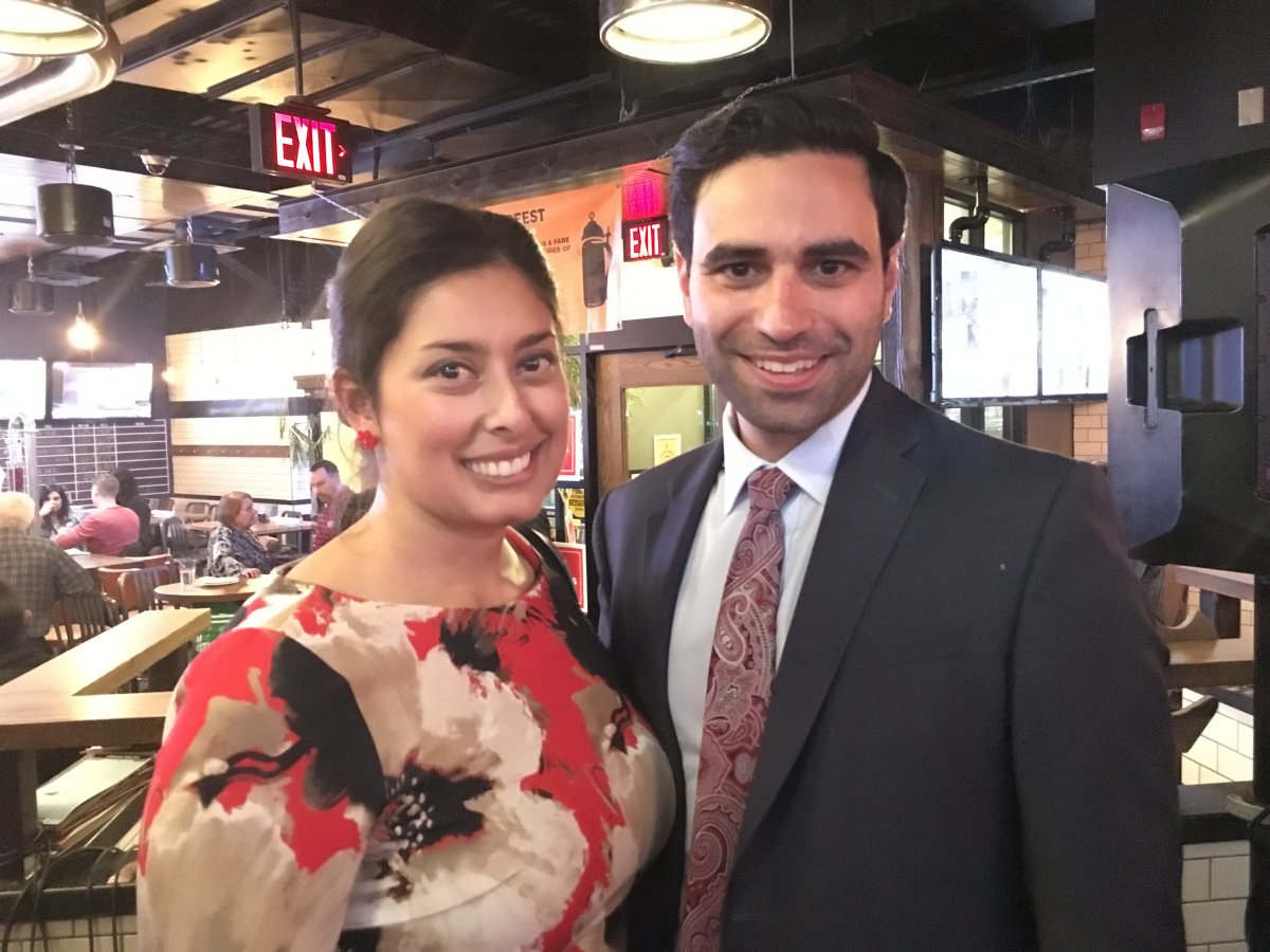 The Liberal's Peter Fragiskatos and wife Katy Boychut celebrated his big win at Beertown with volunteers and supporters on Monday night,.