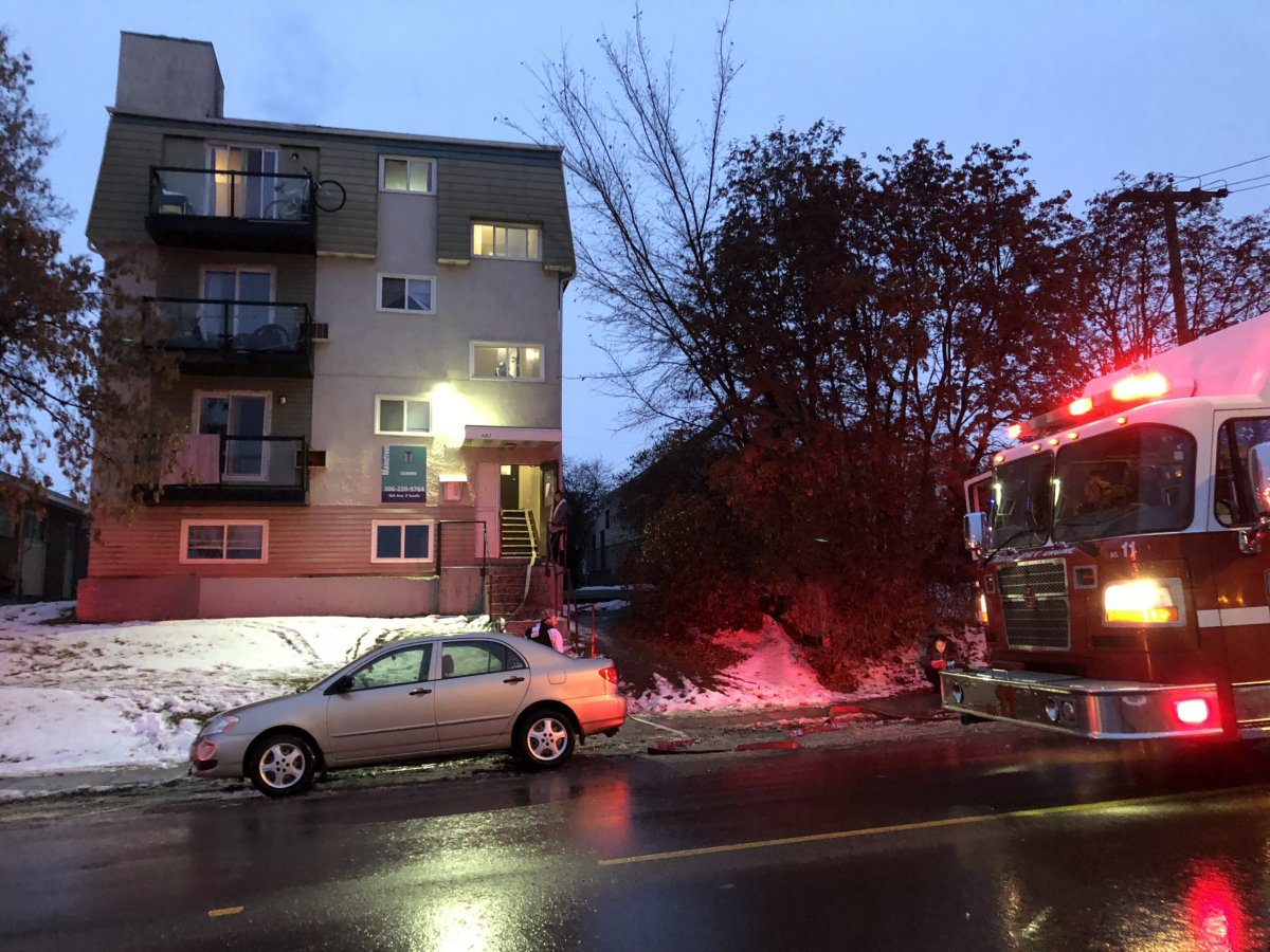 Saskatoon Fire Department battle a blaze on Ave. P South Thursday evening.