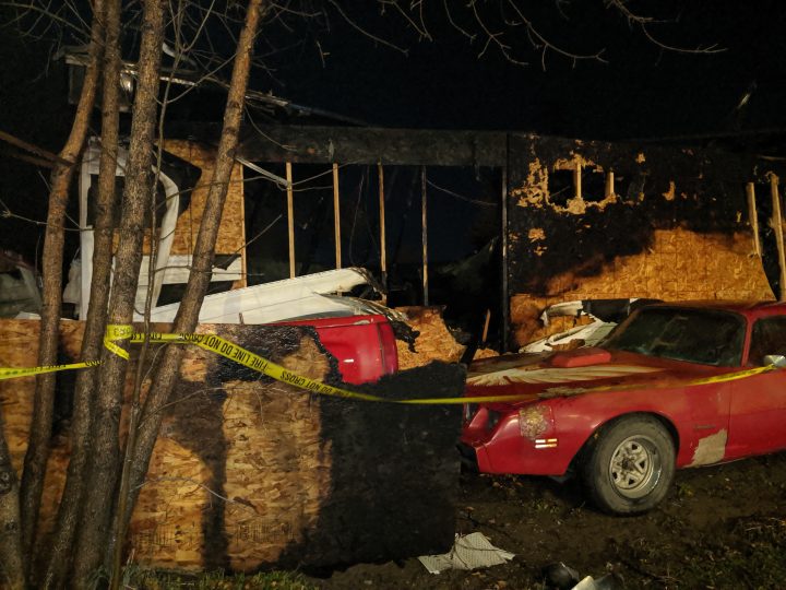 A garage in the 1300 block of Alexandra Street was left completely destroyed after a fire.