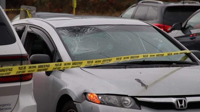 Damage is shown at the scene of a collision involving a vehicle and a cyclist who was critically injured on Oct. 18, 2019.