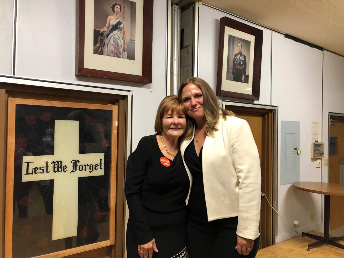NDP candidate Lindsay Mathyssen (right) poses with her mother Irene moments after being elected in London-Fanshawe.