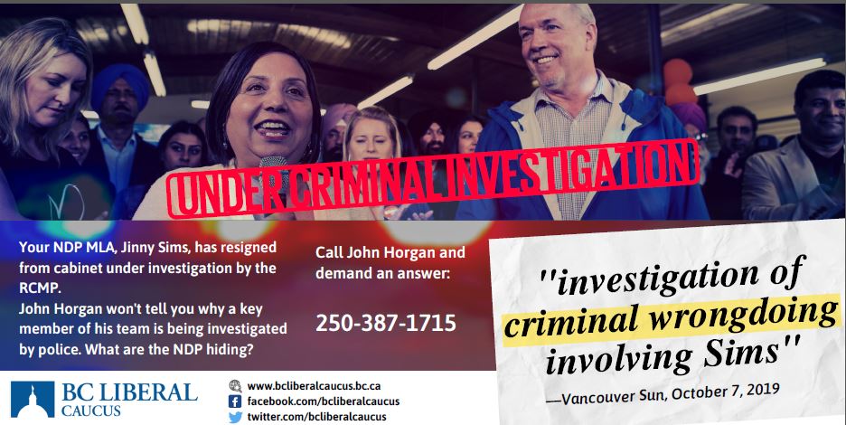The BC Liberals are distributing this flyer in Jinny Sims’ riding.