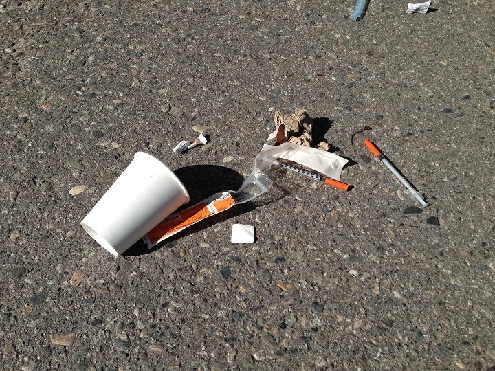 Used needles on a street in Kelowna.