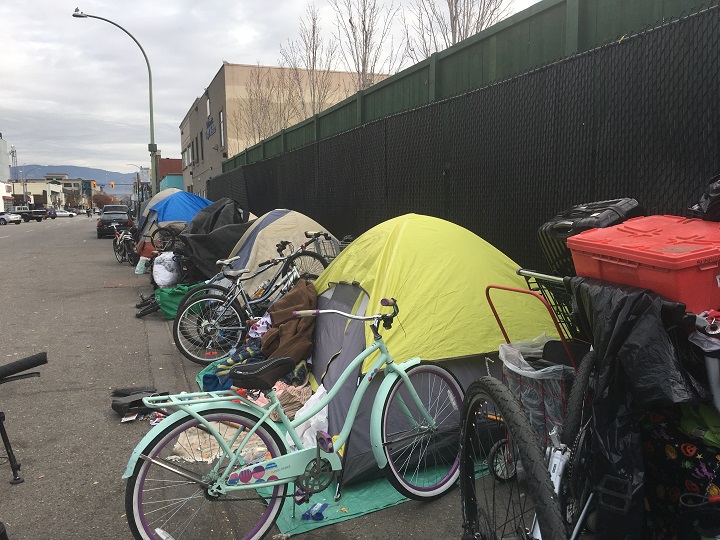 Tents along Leon Avenue in downtown Kelowna. According to a head count, there are between 60 and 80 people sleeping on downtown streets every night.