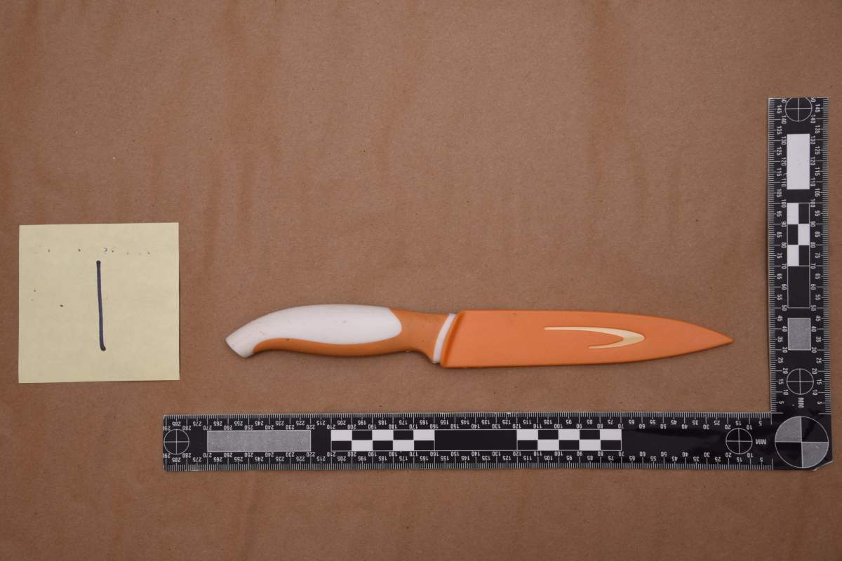 A knife Crown says was found outside the murdered couple’s home.