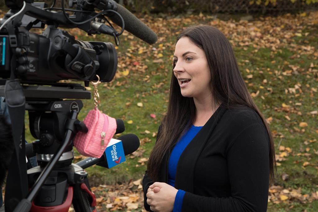 Newly elected Green Party MP Jenica Atwin speaks to the media in Fredericton on Tuesday, October 22, 2019.