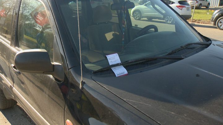 One of a handful of striking SaskTel workers to receive a parking ticket during their call centre blockade on Monday.