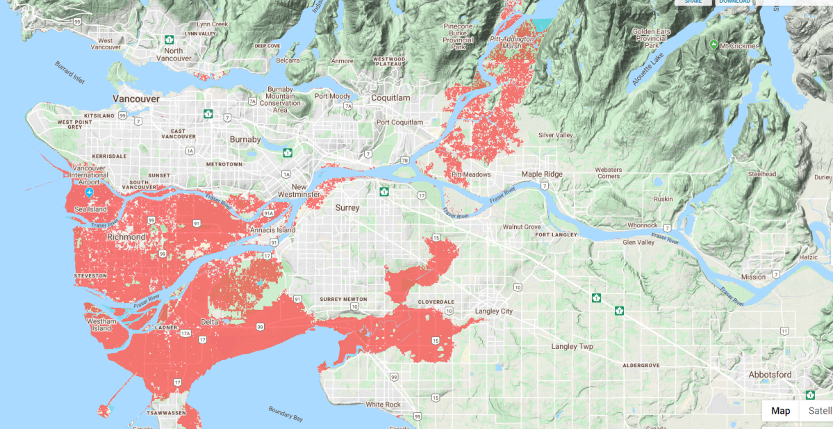 Lower Mainland Flood Map Sea Level Rise May Be '3 Times Worse' Than Expected. Here's How It Could  Impact Metro Vancouver | Globalnews.ca