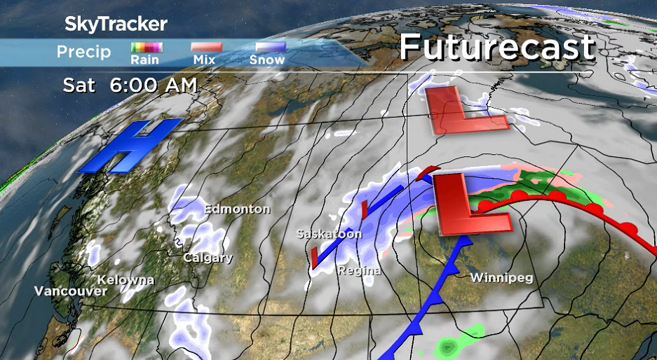 Lingering snow is possible early Saturday as an intense low-pressure system pushes east.
