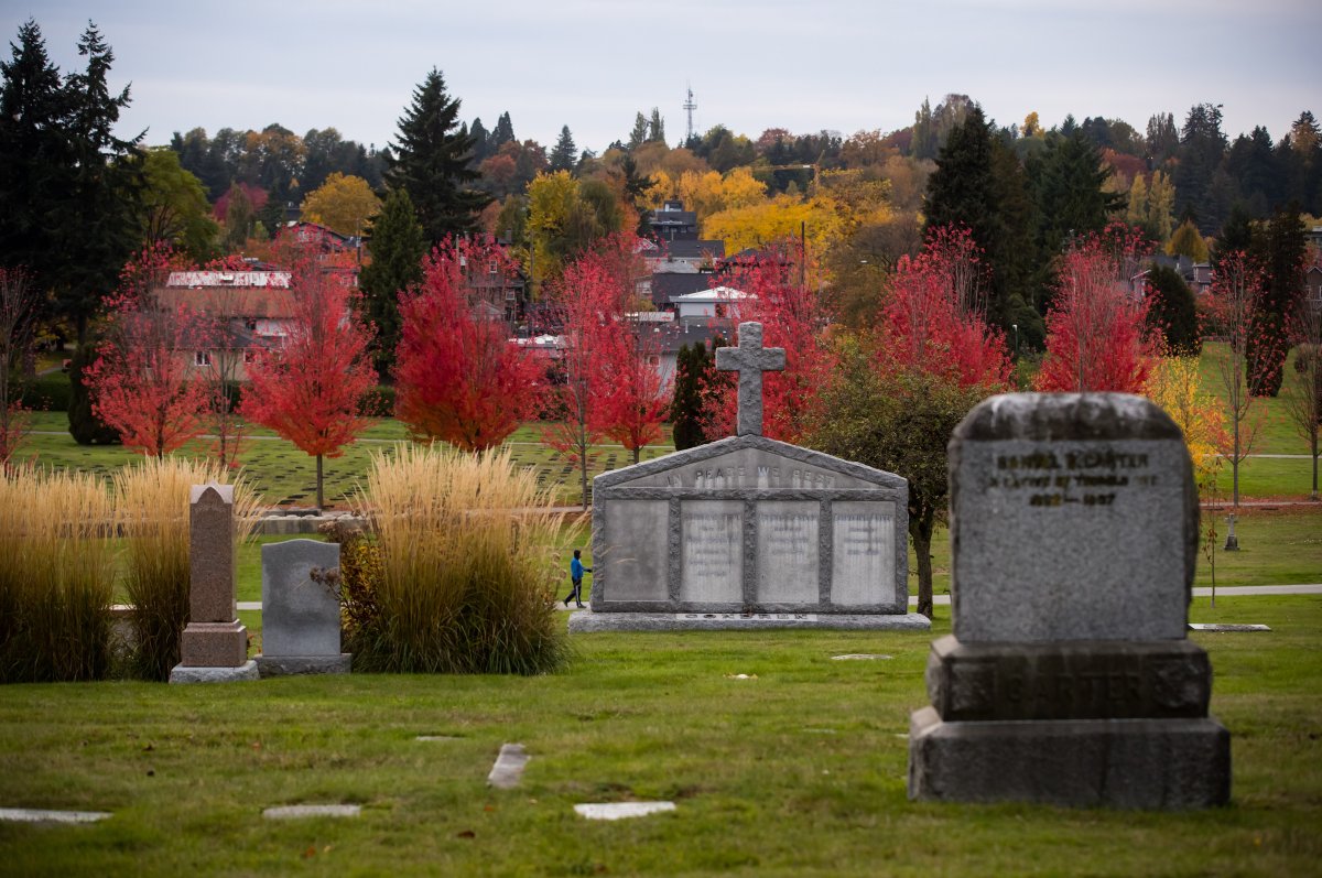 A man walks through Mountain View Cemetery in Vancouver, on Wednesday, Oct. 23, 2019. 