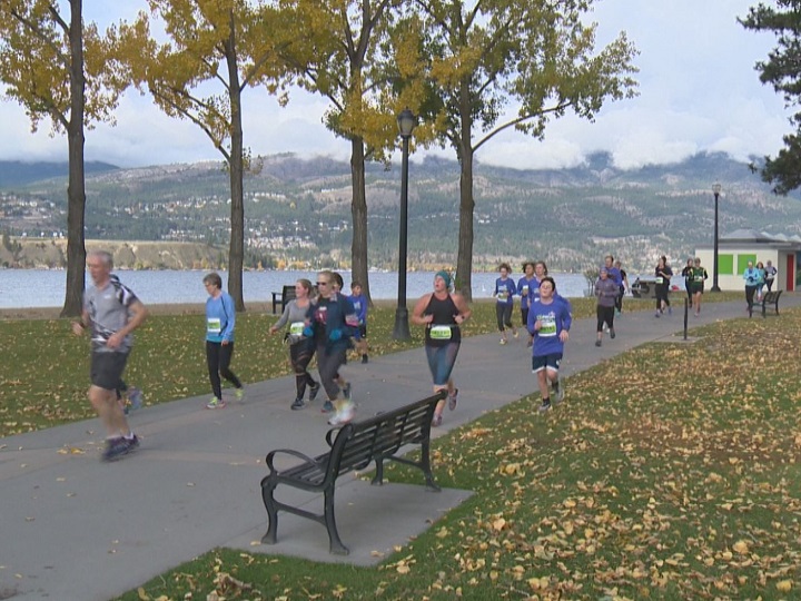 Runners make their way around City Park in Kelowna on Saturday morning during an Okanagan Marathon five-kilometre run/walk event. The marathon is celebrating its 25th anniversary this weekend.