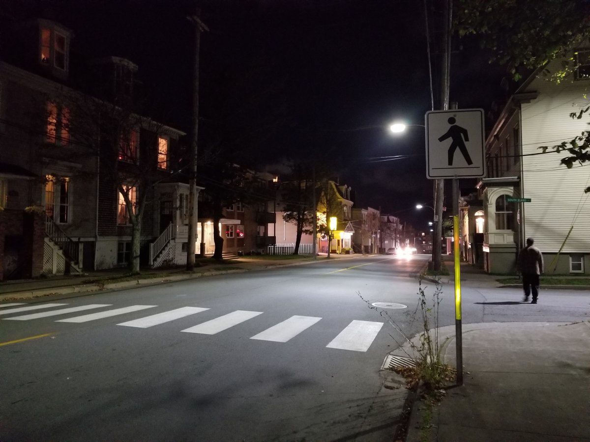 A pedestrian was struck by a vehicle near Inglis Street and South Bland Street around 7:50 p.m. on Oct. 22, 2019.